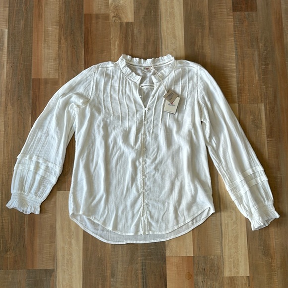 Faherty Brand Willa Top white organic cotton casual bohemian vibes long sleeve - Picture 5 of 9